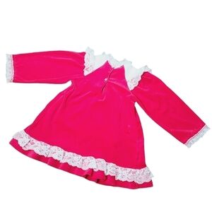 Vintage Evy of California Red Velvet Lace Collar Girls Christmas Formal Dress